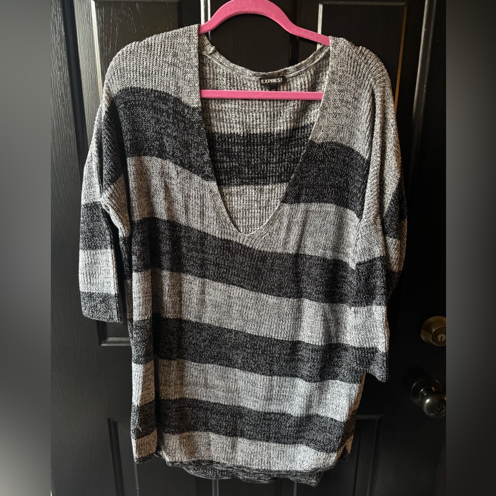 Express oversized V-Neck Stripped Sweater